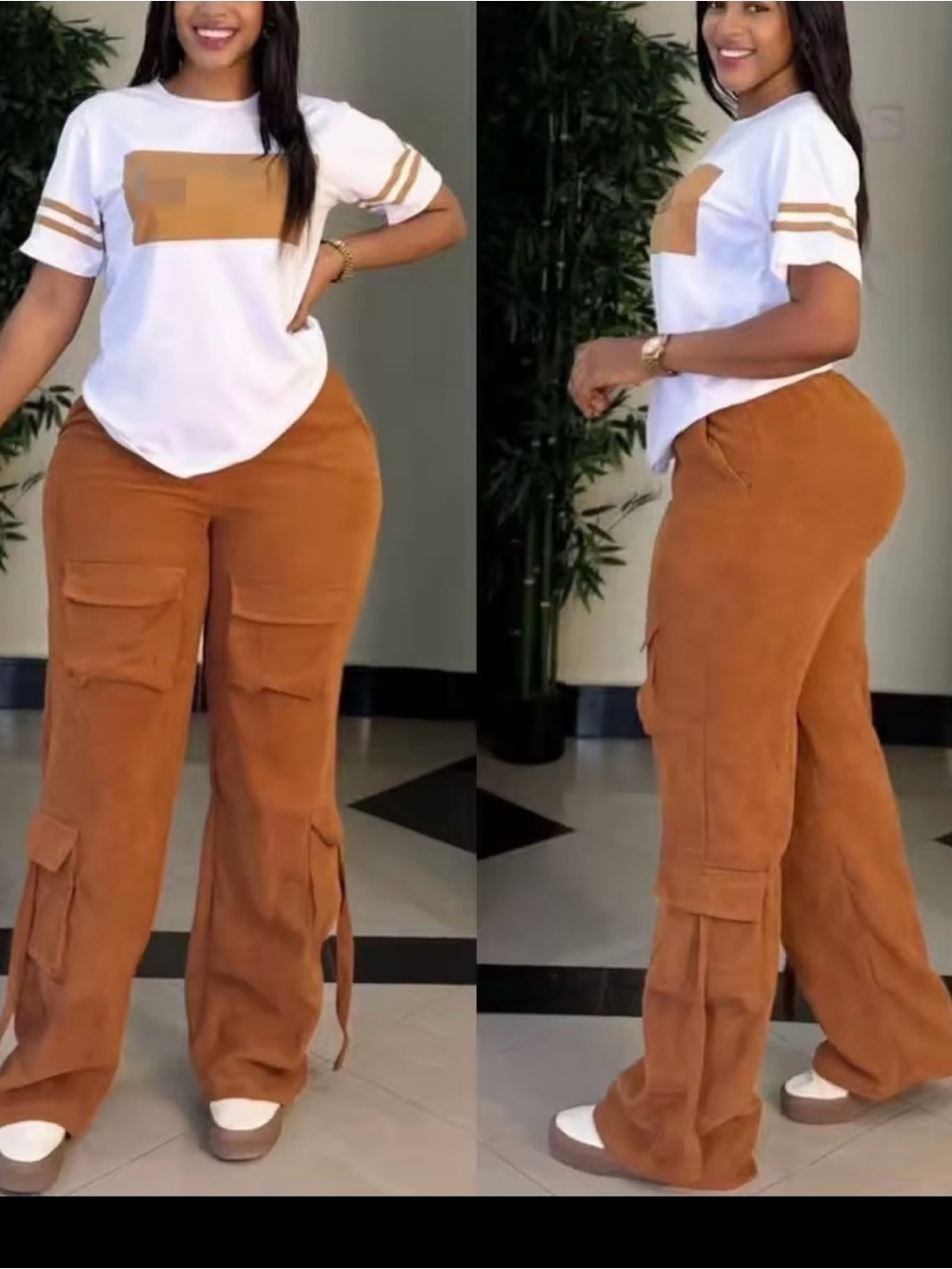 Women's Wide-Leg Cargo Pants in Brown
